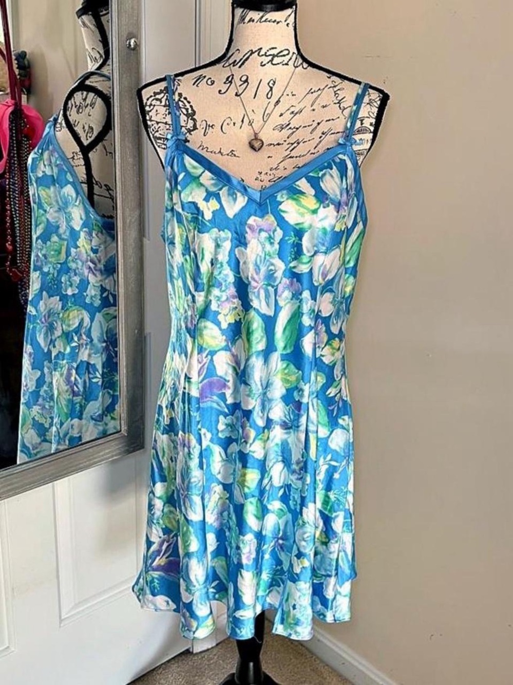 Delicates Blue and Green Floral Mini Slip Dress
